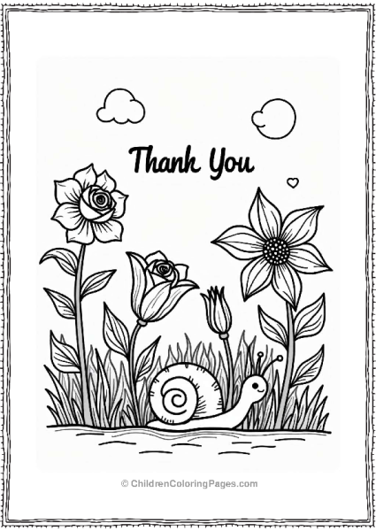 Whimsical Garden With Flowers And Friends Thank You Coloring Pages Free PDF Printable