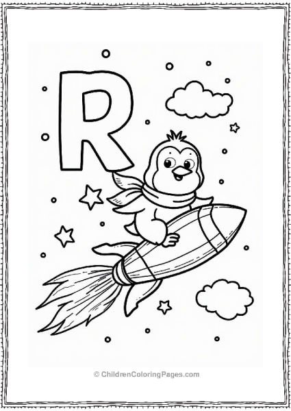 Whimsical Penguin Riding A Rocket Free PDF Printable