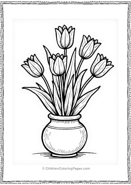 Whimsical Tulip Arrangement Flower Coloring Page Free PDF Printable