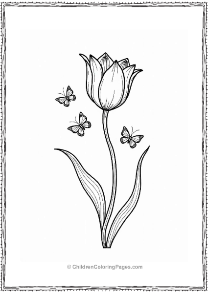 Whimsical Tulip With Butterflies Flower Coloring Page Free PDF Printable