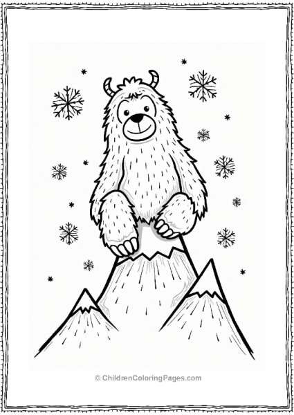 Yeti On A Snowy Mountain Peak Tattoo Coloring Page Free PDF Printable