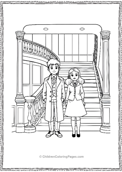 Young Boy And Girl Standing In Front Of Titanic Stair Case Free PDF Printable