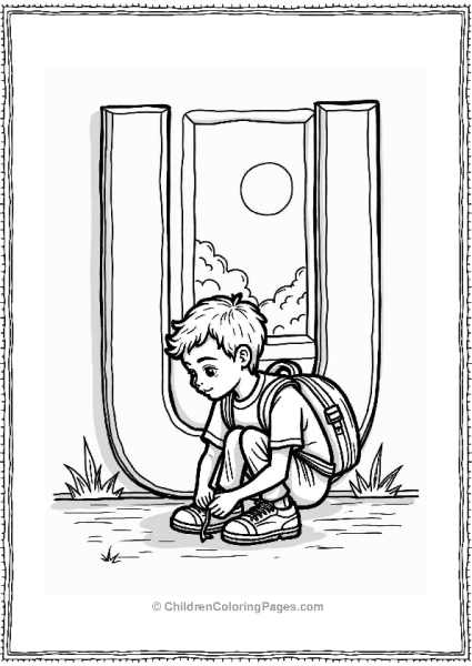 Young Boy Tying Shoelaces By The Door Free PDF Printable