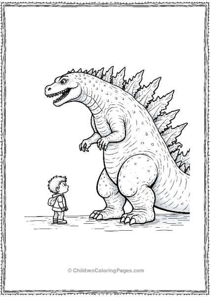 A Tiny Human Looking At Godzilla Free PDF Printable