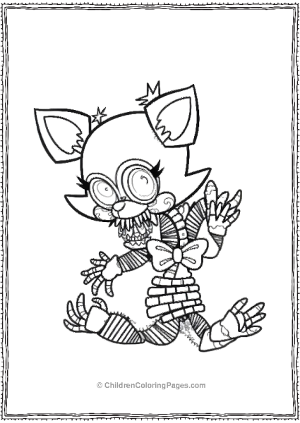 Animatronic Foxy With A Bow Tie Five Nights At Freddy’s Coloring Page Free PDF Printable