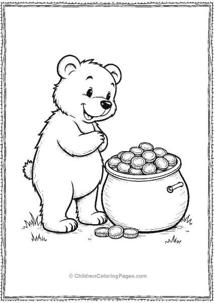 April Fools DayA Bear Looking At A Honey Pot Filled With Gold Coins Free PDF Printable