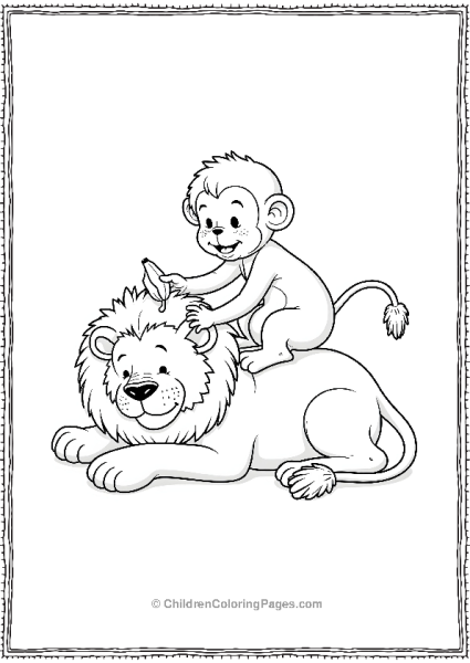 April Fools DayA Monkey Putting A Banana Peel On A Sleeping Lion Scaled Free PDF Printable