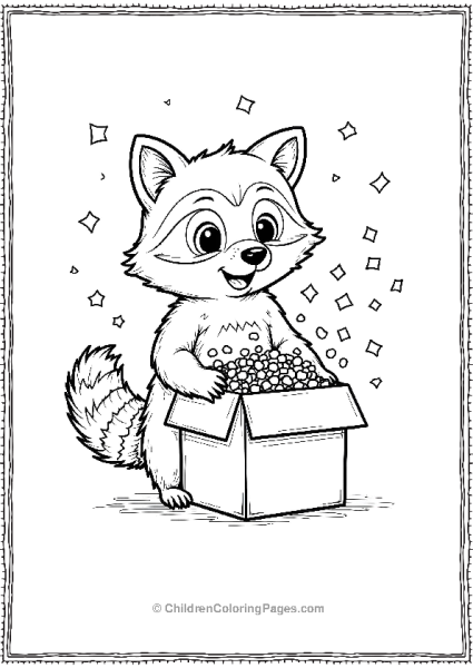 April Fools Day A Raccoon Opening A Surprise Gift Box Free PDF Printable