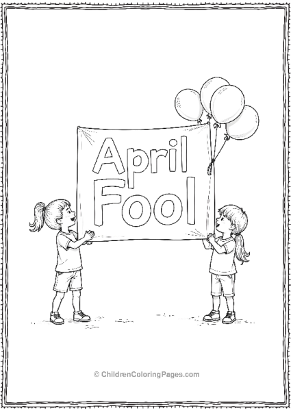 April Fools Day Children Holding A Giant April Fools Day Banner Free PDF Printable