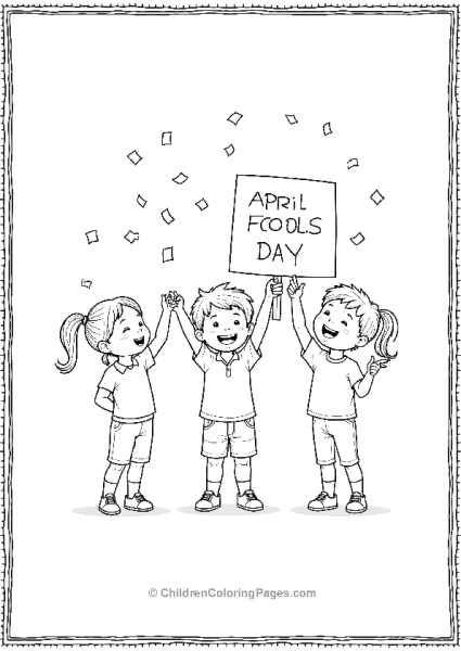 April Fools Day Children Tossing Paper Confetti In The Air Free PDF Printable