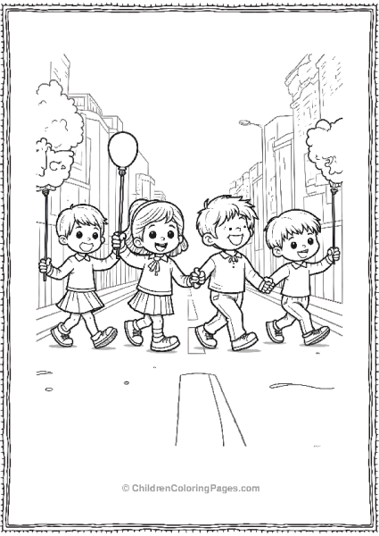 April Fools Day Kids Marching In A Parade With Funny Banners Free PDF Printable