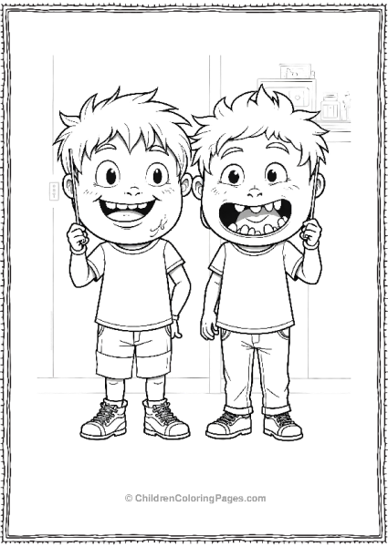 April Fools Day Two Kids Holding Monster Masks One Peeking Free PDF Printable