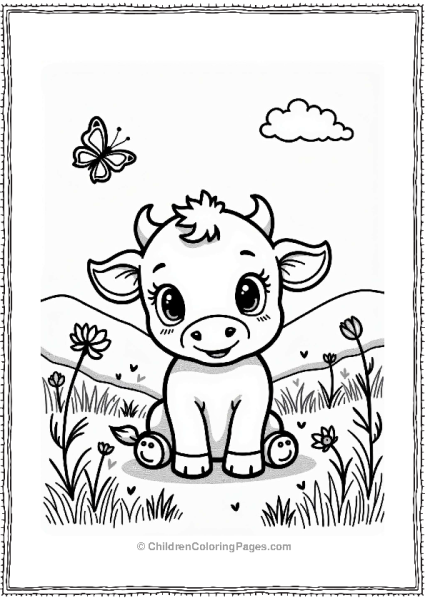 Spring Baby Calf In A Flower Meadow Free PDF Printable