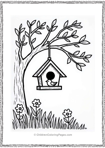 Spring Birdhouse In Bloom With Peeking Bird Free PDF Printable