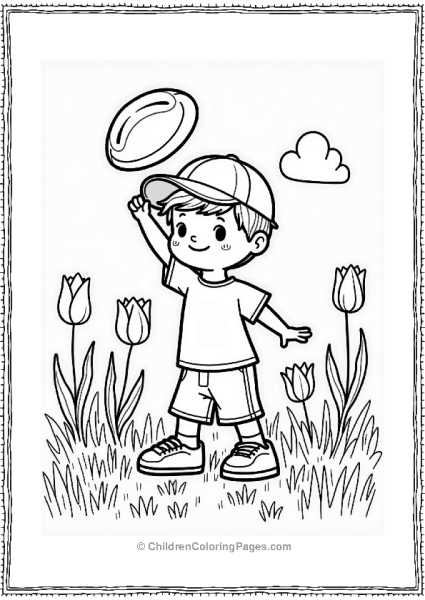 Spring Boy Playing Frisbee In Tulip Field Free PDF Printable