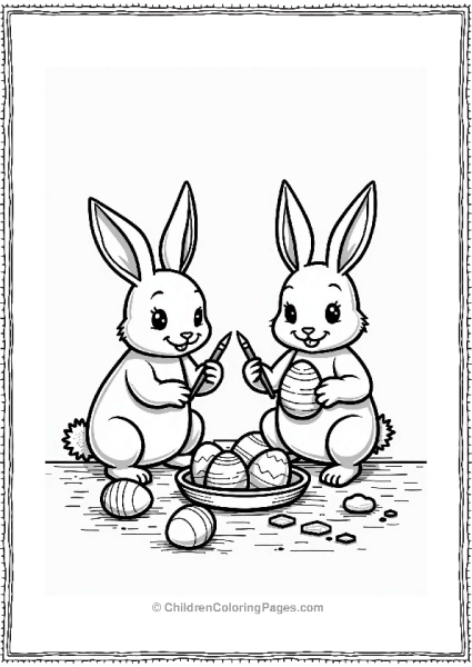 Spring Bunnies Decorating Easter Eggs Free PDF Printable