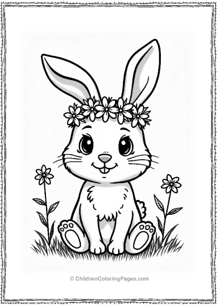 Easter Bunny With Flower Crown In A Grassy Field Free PDF Printable