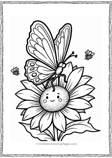 Spring Butterfly On Sunflower With Bees Free PDF Printable