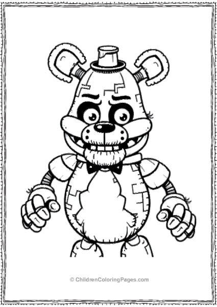 Cartoon Freddy Fazbear With Hat And Tie Five Nights At Freddy’s Coloring Page Free PDF Printable