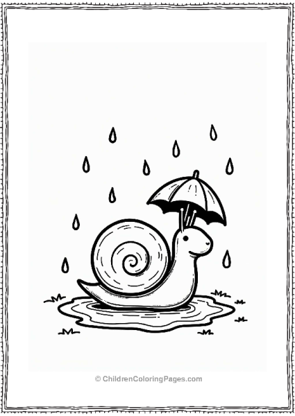 Spring Cartoon Snail With Umbrella In Puddle Free PDF Printable