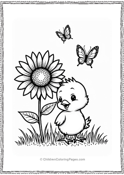 Spring Cheerful Baby Chick And Sunflower Free PDF Printable