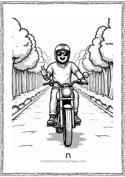 Cheerful Biker On A Tree Lined Road Free PDF Printable