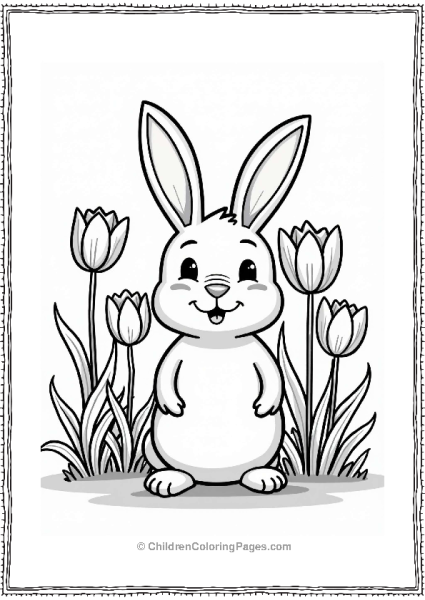 Cheerful Easter Bunny Among Tulips Free PDF Printable