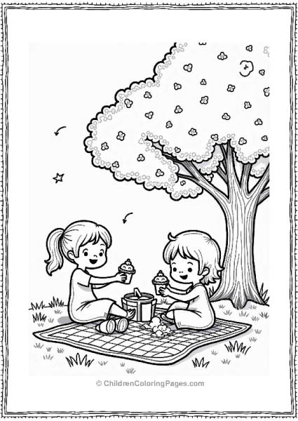 Spring Cheerful Picnic Under Blossoming Tree Free PDF Printable