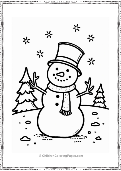 Christmas Cheerful Snowman In A Winter Scene Free PDF Printable