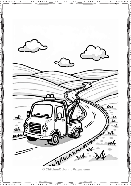 Cheerful Tow Truck On A Country Road Free PDF Printable