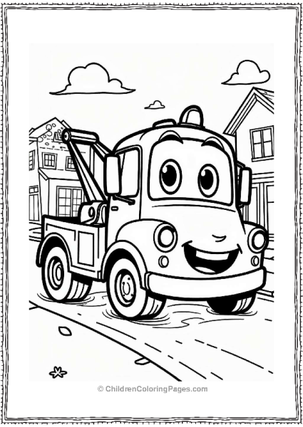 Cheerful Tow Truck On A Sunny Street Free PDF Printable