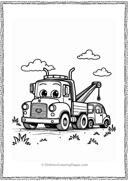 Cheerful Tow Truck With Flat Tire Free PDF Printable