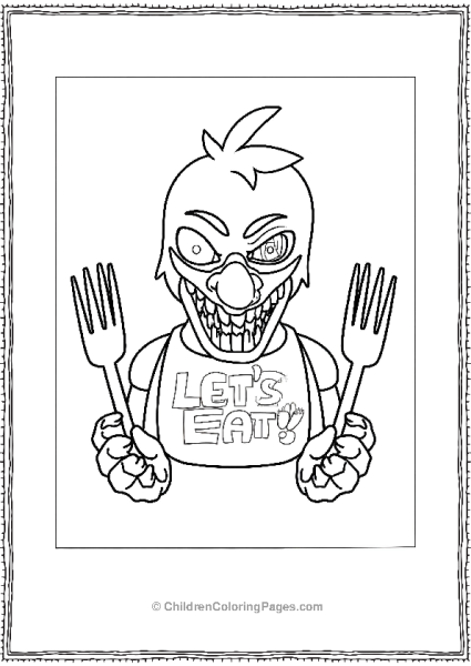 Chica From Five Nights At Freddy’s Holding Two Forks Free PDF Printable