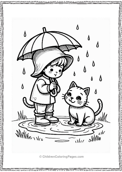 SpringChild And Cat Playing In A Puddle Free PDF Printable