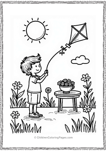 Spring Child Flying A Kite In Spring Garden Free PDF Printable