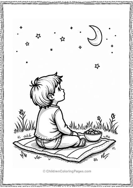 Spring Child On Picnic Blanket Under Starry Sky Free PDF Printable