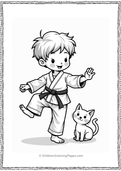 Child Practicing Karate With Cat Free PDF Printable