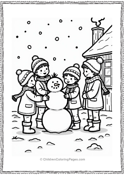 Children Building A Snowman At Christmas Free PDF Printable