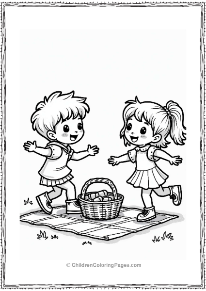 Spring Children Playing Tag In Spring Picnic Free PDF Printable