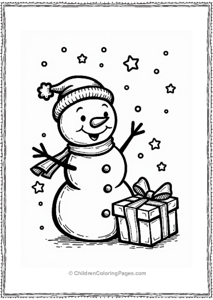 Christmas Snowman With Gift Box Free PDF Printable