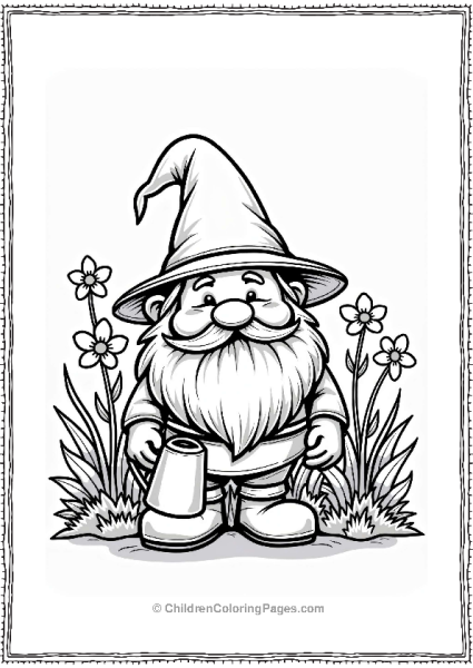 Spring Colorful Garden Gnome In A Flower Garden Free PDF Printable