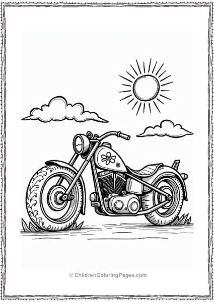 Colorful Motorcycle Under Sunny Sky Free PDF Printable