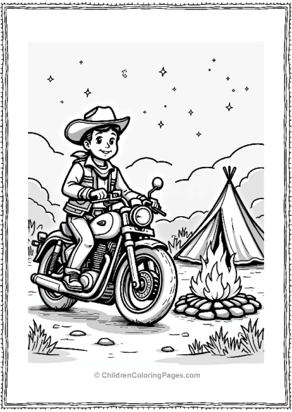 Cowboy And Motorcycle By The Campfire Free PDF Printable