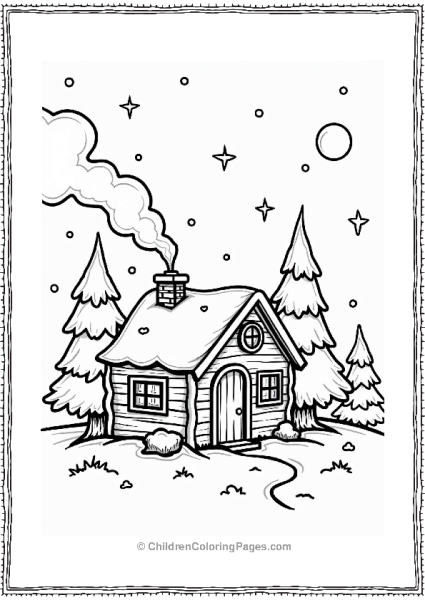 Cozy Christmas Cabin In A Starry Sky Free PDF Printable