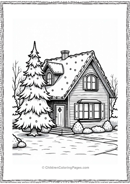Cozy Christmas House With Tree Free PDF Printable