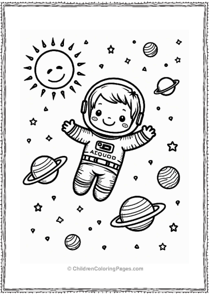 Cute Astronaut In The Solar System Free PDF Printable