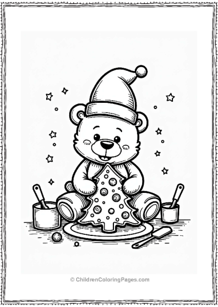 Cute Bear Decorating A Christmas Cookie Free PDF Printable