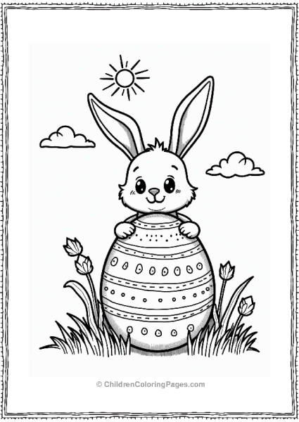 Spring Cute Bunny Behind Easter Egg Free PDF Printable