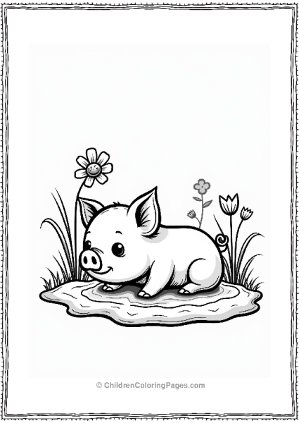 Spring Cute Piglet Rolling In Mud Free PDF Printable