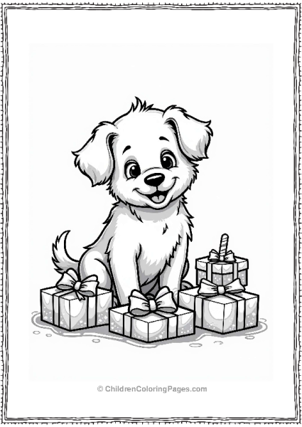 Cute Puppy With Christmas Presents Free PDF Printable